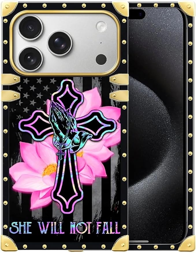 for iPhone 17 Pro Case Luxury Golden Decoration for Girl Women Soft TPU Shockproof Protective Hard PC Back for iPhone 17 Pro Crazy Pattern Praying Cross Hands