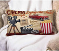 EKOBLA Throw Pillow Case 12x20 Inch Cinema Retro Poster Letters Movie Night Enjoy The Show Pop Corn Projector Studio Decorative Throw Pillow Cover Rectangle Cushion Covers Cotton Linen 12x20 Inch