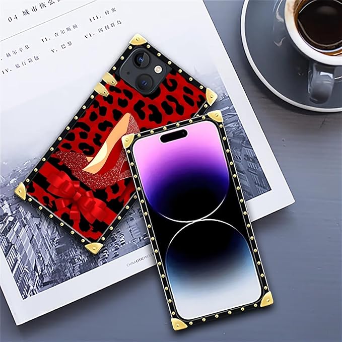 Compatible with iPhone 14 Case, Elegant High Heels Luxury Golden Decoration for Girl Women Soft TPU Shockproof Protective Hard PC Back for iPhone 14