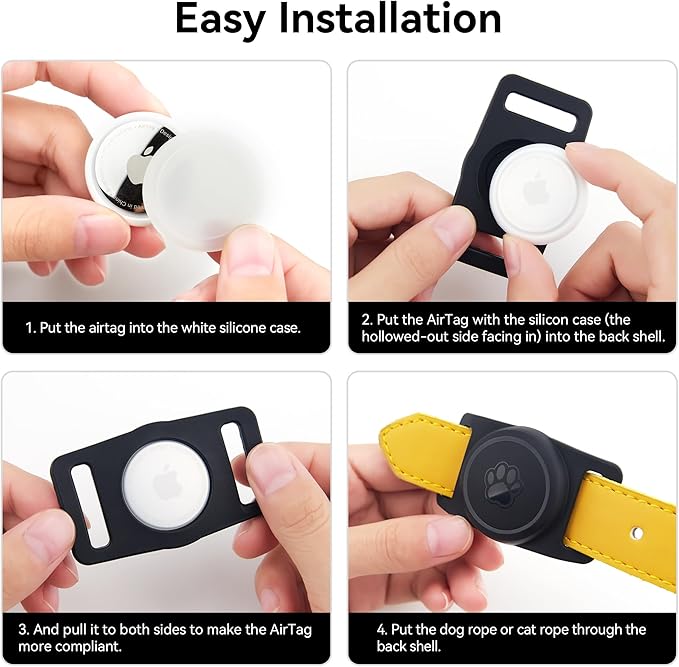 GOCII for Airtag Dog Collar Holder 2 Pack,Waterproof Dog Collar Holder for Apple AirTag(Gen 1 & 2),Silicone Air Tags Case for Dog Collars(Black)