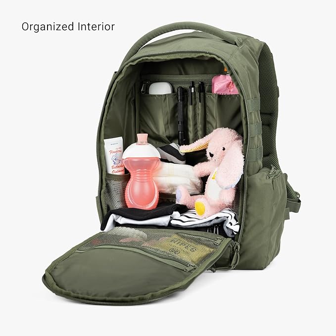 Tactical Baby Gear Daypack Tactical Diaper Bag Backpack for Dads - MOLLE compatible, Built-in Changing Mat, Stroller Straps (Ranger Green 4th Gen)