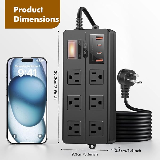 10FT Outdoor Waterproof Power Strip Surge Protector with 6AC Outlets 4USB Ports Power Switch Safety Lock, ETL Certified for Patio Garden Charging