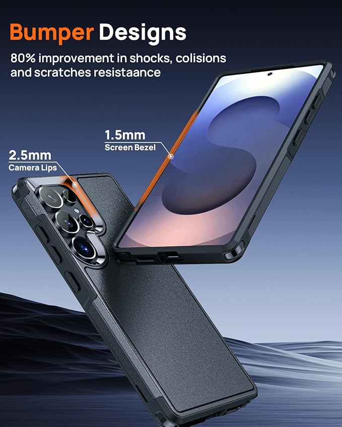Lanhiem Magnetic for Samsung Galaxy S25 Ultra Phone Case with Tempered Glass Screen Protector, Shock Absorption, Anti-Scratch Shockproof Case Cover for Samsung S25 Ultra, Black