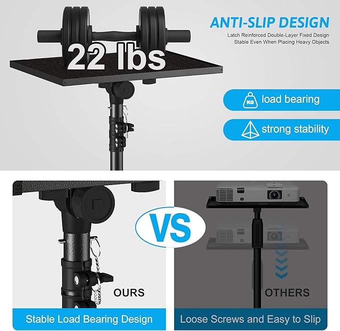 Projector Stand Tripod Adjustable, Laptop Height from 23.5 to 63.5 inches with Gooseneck Phone Holder, Floor for Office, Home, Stage, Studio, DJ Racks Holder Mount, 23.5inch-63.5inch