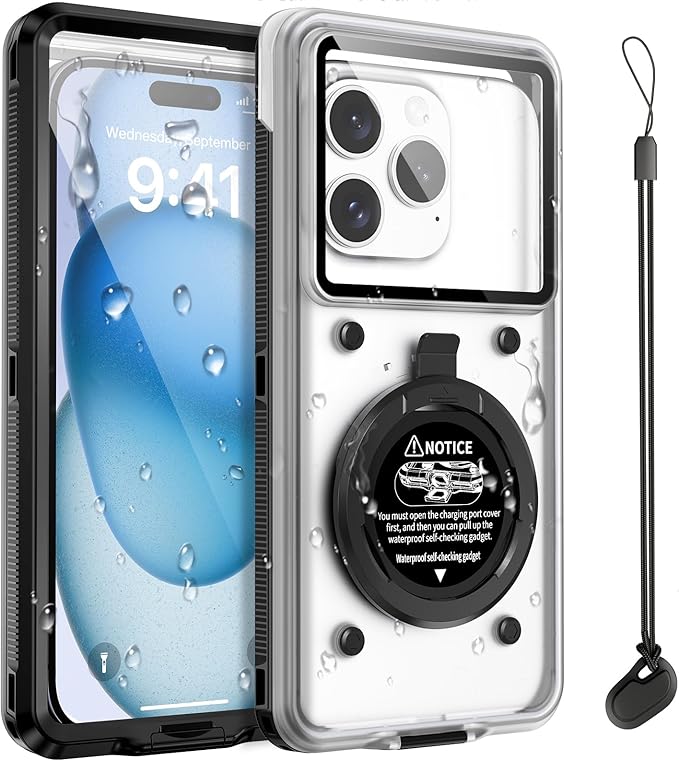 Beasyjoy Waterproof Phone Case, Underwater Snorkeling Diving Phone Case, Universal Self-Check Water Proof Case Up to 6.9 Inch for iPhone 17/16/15/14/13/12 and Samsung S24/S23/S22/Google Series - Black