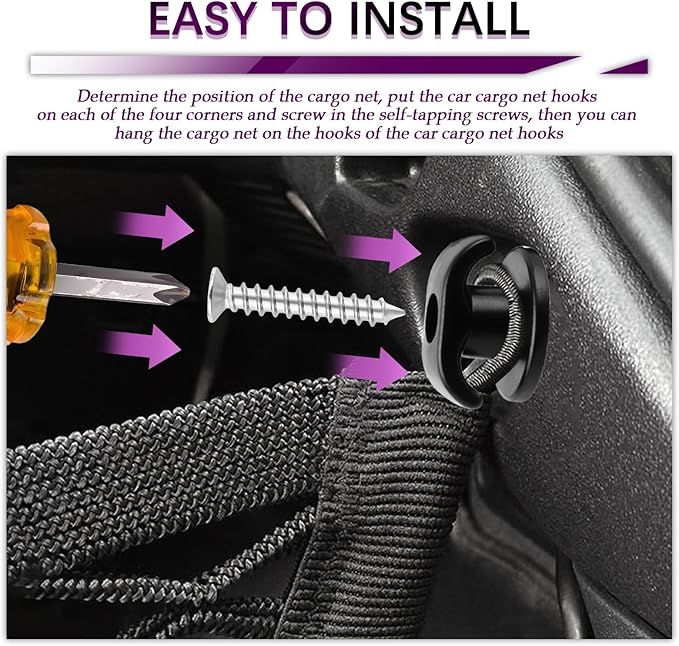 Aokdom 4PCS Car Cargo Net Hooks,Upgraded Cargo Net for SUV with Self-Tapping Screw Design,Multi-Purpose Automotive Cargos Nets Hooks Car Accessories Compatible with Ford Chevrolet