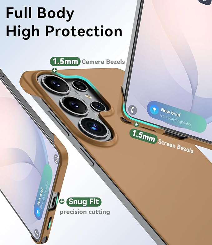 GRECAZO Slim Borderless for Samsung Galaxy S26 Plus Phone Case 6.7"(2026) Ultra-Thin Lightweight Frameless Matte Hard PC Cover Case with Pull Ring Minimalist Non Slip Rope-Mocha