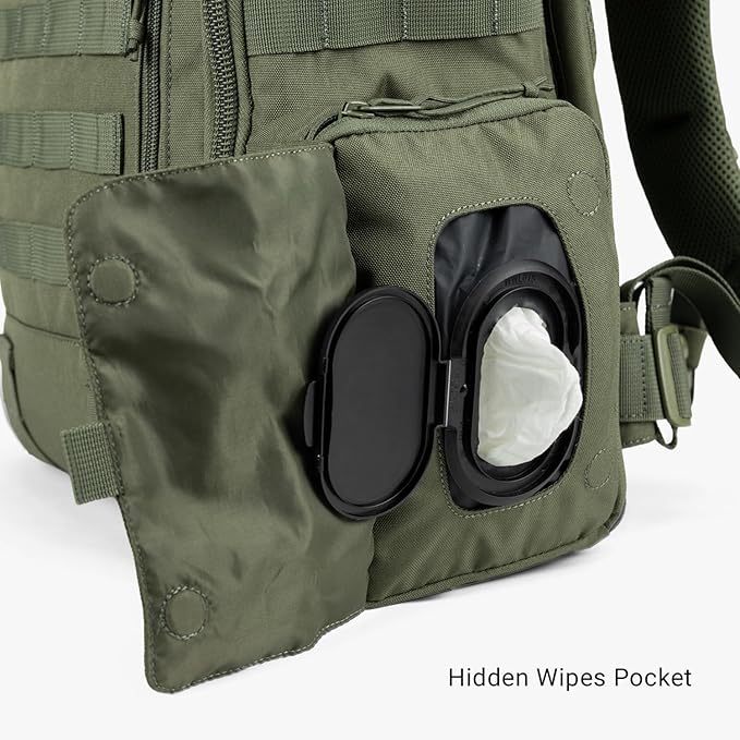 Tactical Baby Gear Daypack Tactical Diaper Bag Backpack for Dads - MOLLE compatible, Built-in Changing Mat, Stroller Straps (Ranger Green 4th Gen)