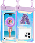Waterproof Phone Pouch Floating, Fashion Bling Letters Cell Phone Dry Bag for iPhone 17 16 15 14 13 Pro Max, Galaxy S25 S24 S23 S22 Ultra Google, Up to 7.5 Inch, Glitter Letter A