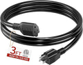 16/3 Short Extension Cord 3 FT, Black Extension Cord Flexible & Durable, Indoor 3 Prong Power Cable, Suitable for Home and Office, 13 Amp 1625 Watt 125VAC 16AWG, ETL Listed