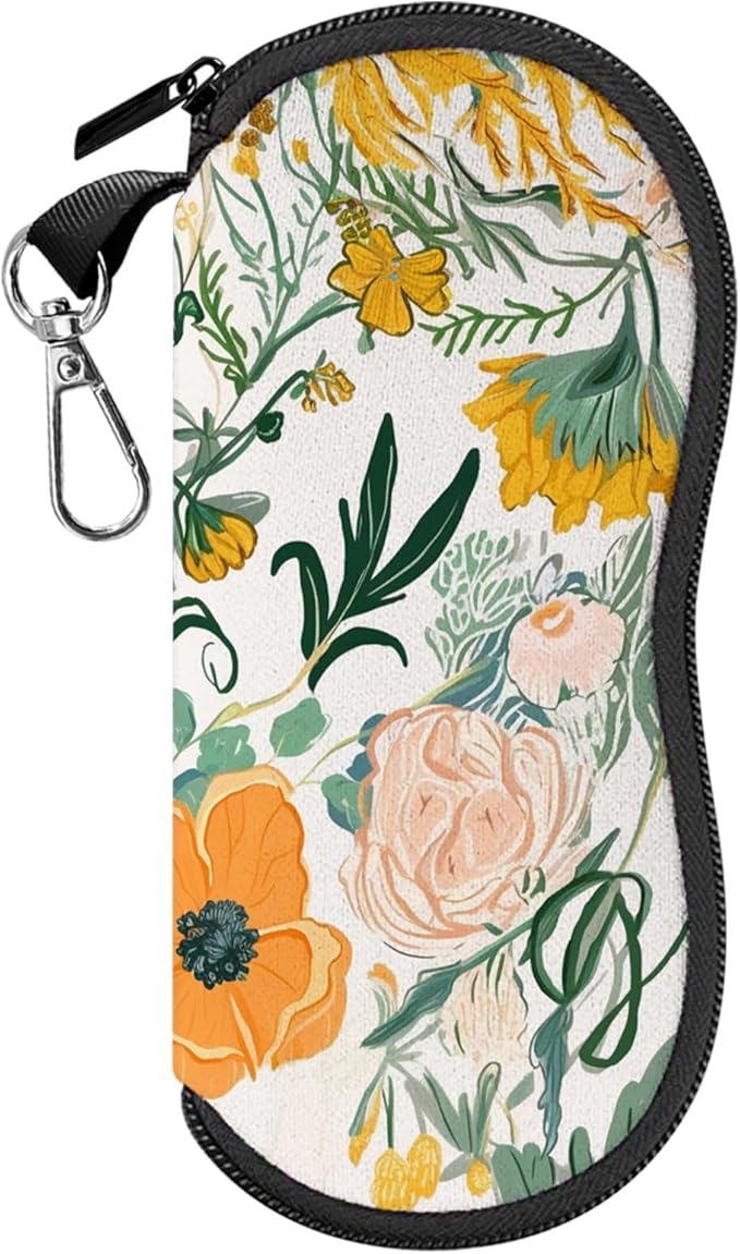 Glasses Case Sunglasses Eyeglass Soft Case Zipper Light Neoprene Pouch with Metal Belt Clip Aesthetic Cute Women Men