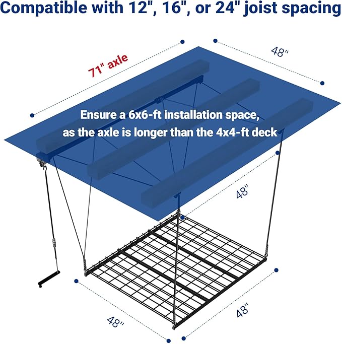 FLEXIMOUNTS Overhead Garage Storage Rack Lift, 4x4 Ft Heavy-Duty Garage Ceiling Storage Racks, Adjustable Organization System With 71'' L Axle, 350lbs Load Capacity, Flat Black