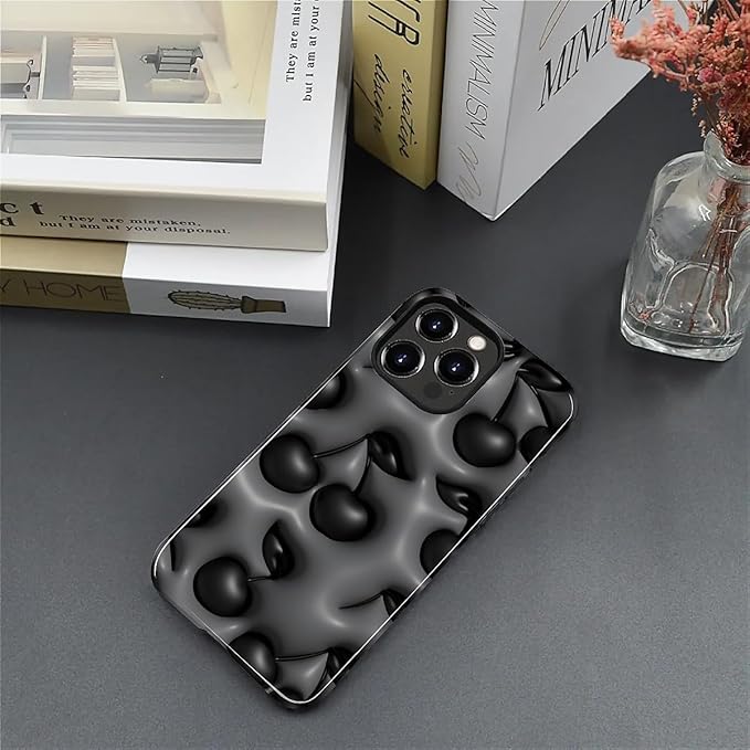 for iPhone 14 Pro Max Case,HL2 Cute Cool Cherry Black Hybrid 2 Layer Hard Shell Silicone Protective Pattern Design Case