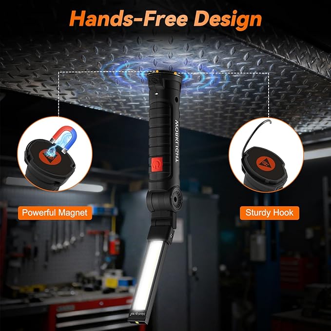 Magnetic Work Light 6Pack, Rechargeable LED Work Light with 360° Rotation, 5 Mode Mechanic Light, Compact Rechargeable Flashlight with Hook for Car Repairing, Emergency, Fathers Day Dad Gifts