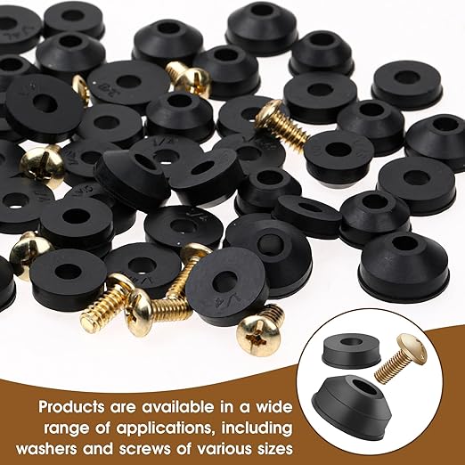 Rubber Washers Repair Kit - 116 Pcs Assorted Flat & Beveled Washers, Brass Bibb Screws for Outdoor Faucet Leak Repair