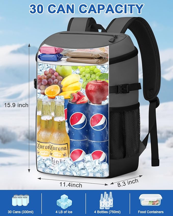 Pritent Cooler Backpack for Men Women Insulated Waterproof Backpack Cooler Leak Proof Cooler Bag Lightweight Lunch Backpack for Camping Beach Travel Picnic