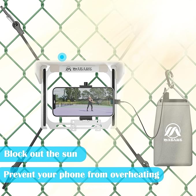 Cell Phone Fence Mount with Shade, Game Recording Mounting Kit Works with Gamechanger, iPhone, Mevo Start, Phones, and GoPro, for Recording Baseball,Softball and Tennis Games(Mini Plus)