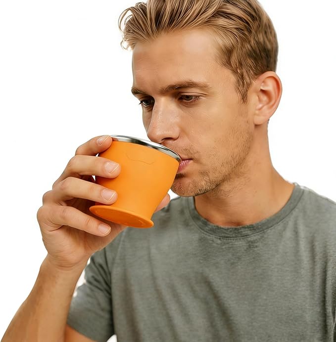 Collapsible Travel Cup, BPA-Free Reusable Water Cup, Lightweight Drinking Cups with Lids and Carrying Strap, Dishwasher Safe Silicone Cups for Camping, Travel, Airports, Hotel (6.7oz, Orange)