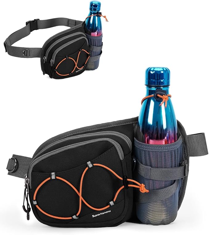 sportsnew Hydration Waist Pack with Water Bottle Holder, 2L Large Fanny Pack for Running Hiking Dog Walking, Water-Resistant Crossbody Waist Bag for Men Women, Patent Pending