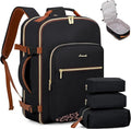 LOVEVOOK Travel Backpack for Women & Men 40L,Airline Approved Carry On Backpack Travel Essentials,TSA Carry on Luggage,Waterproof Personal Item Travel Bag Suitcase,3 Packing Cubes,Black-Leopard print