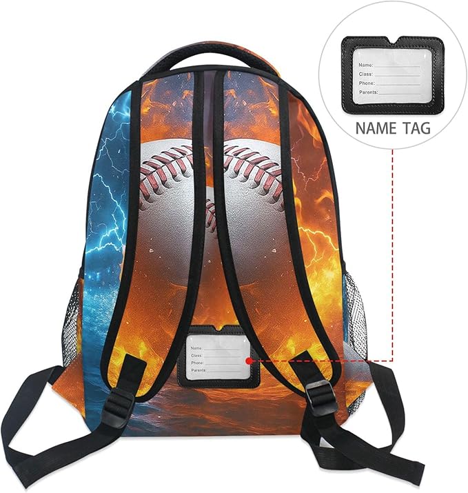 Wamika Baseball Ice Fire Boys Backpack Sports Ball School Backpacks Kids Girls Preschool Book Bag