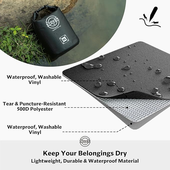 STOVER 5/10/25/30/40/55L Waterproof Dry Bag- Roll-Top Backpack w/Phone Case- Kayaking, Hiking, Camping, Boating- Men/Women