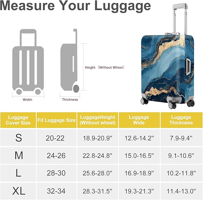 ANNA QUEEN Blue Marble Luggage Cover, Modern Gold Vein Abstract Design Suitcase Protector, Washable Stretchable Travel Sleeve for 24-26 Inch Luggage