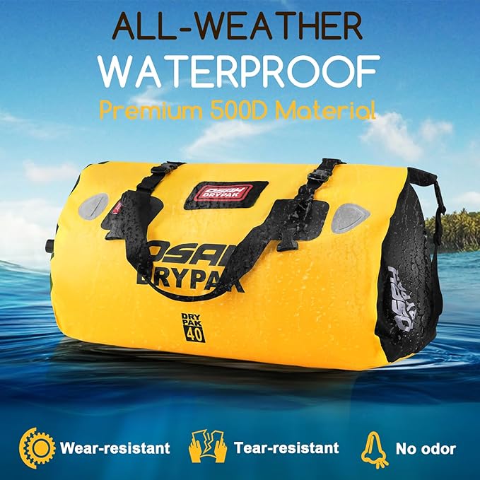 OSAH DRYPAK Waterproof Duffel Bag - Motorcycle Dry Bag Tail Bag with Large Storage Space, Waterproof Luggage Duffle Bags with Outer Mesh Zipper Pocket for Camping, Kayaking, Fishing & Traveling