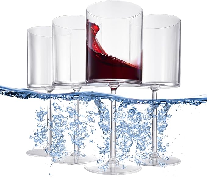Unbreakable Stemmed Square Tritan Acrylic Wine Glasses European Style | Set of 4 | 100% US Drinkware, 18 oz Dishwasher Safe Clear Color Shatterproof BPA-free plastic, Floating Pool, Indoor and Outdoor