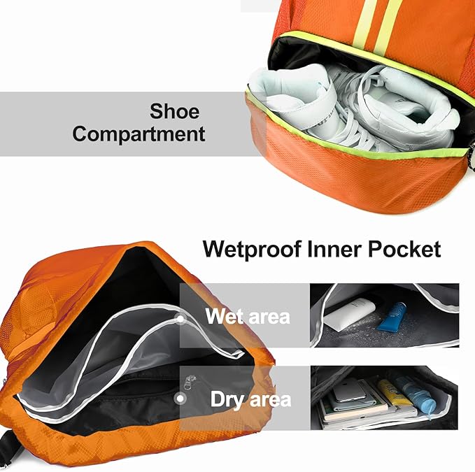 Hoedia Sports Drawstring Backpack - String Swim Gym Bag with Shoes Compartment and Wet Proof Pocket for Women&Men