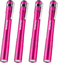 WORKPRO LED Pen Light, Aluminum Pen Flashlights, Pocket Flashlight with Clip for Inspection, Emergency, Everyday, 2AAA Batteries Include, Pink(4-Pack)