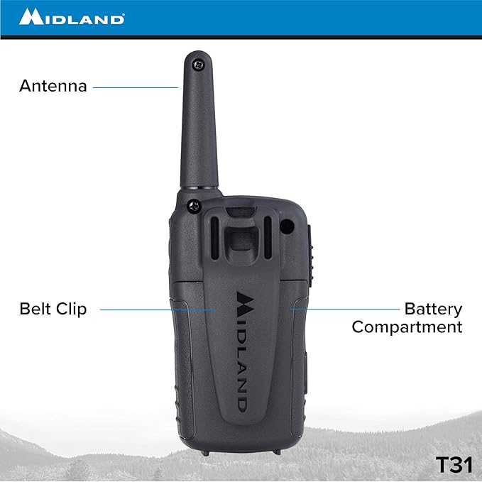 Midland T31VP 22 Channel FRS Walkie Talkie - Up to 26 Mile Range Two-Way Radio - Red/Black (Pack of 4)