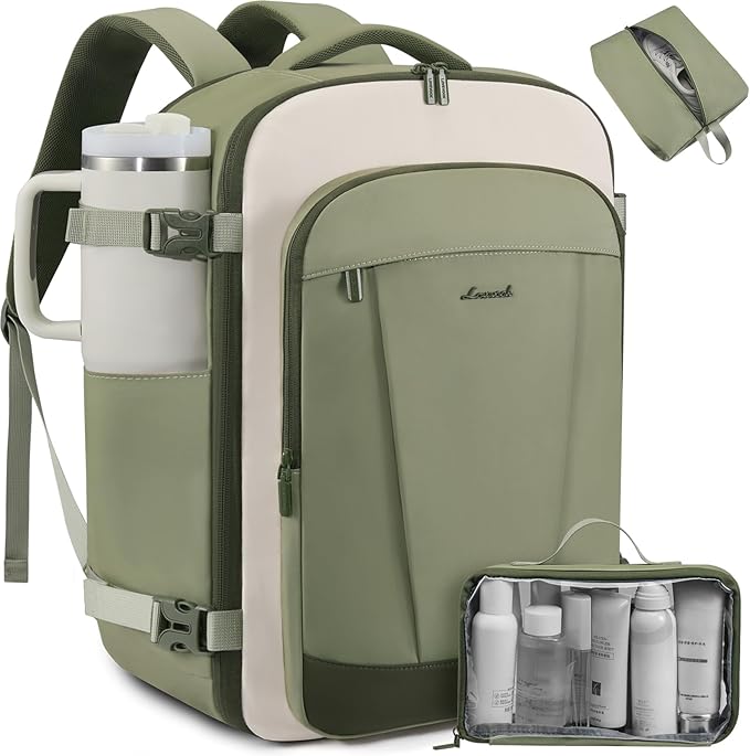 LOVEVOOK 40L Travel Backpack for Women & Men, Airline Approved Carry On Backpack, TSA Personal Item Bag fits 17.3 Inch Laptop, Waterproof Weekender Overnight Bags Suitcase for Work, Light Green