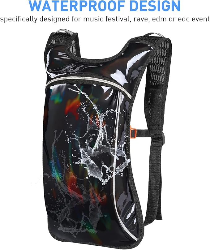 Rave Hydration Pack, Hydration Backpack with 2L Hydration Bladder, Festival Essential Water Backpack for Hiking, Running, Cycling, and Music Festivals