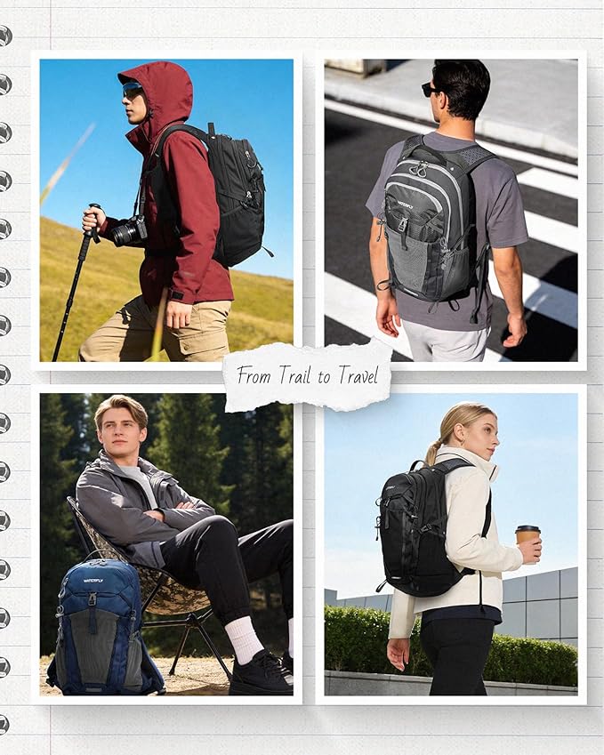WATERFLY Small Lightweight Hiking Backpack: 20L Outdoor Daypack with Phone Pocket, Hydration Compatible, Breathable Backpanel, Multi-Compartment for Camping Trekking Travel Women Men