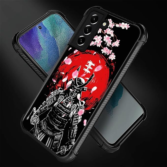 for Samsung Galaxy S22 Case, Sakura Japanese Samurai Pattern Graphic Design Girl Boy Soft Silicone Hard Acrylic Shock Protection for Samsung Galaxy S22
