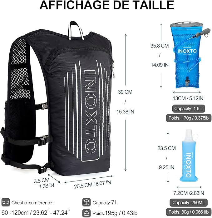 INOXTO Running Hydration Vest Backpack,Lightweight Insulated Pack with 1.5L Water Bladder Bag Daypack for Hiking Trail Running Cycling Race Marathon for Women Men
