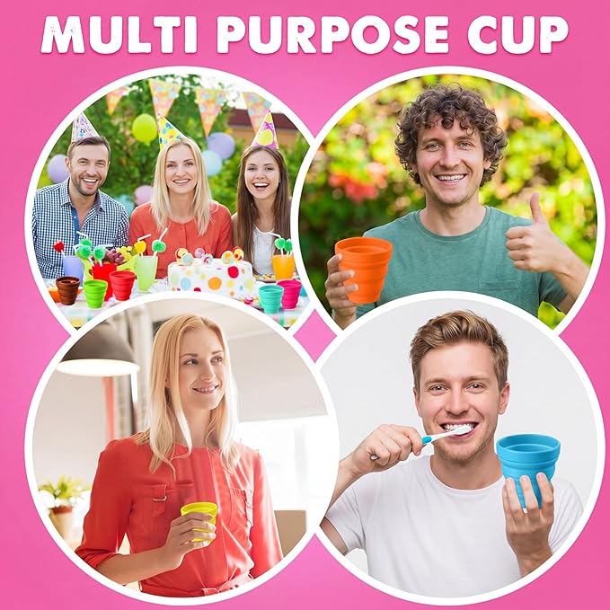 Umigy Silicone Collapsible Cup Without Lids Travel Portable Foldable Cup Colorful Reusable Collapsible Shot Cup Expandable Drinking Cup for Kids Traveling Outdoor Hiking, 12 Colors