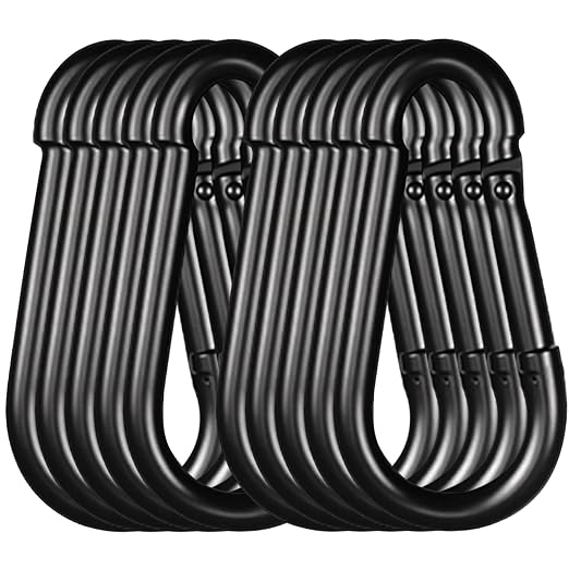 Black Carabiner, Heavy Duty Galvanized Steel Spring Snap Hook Carabiner Clips with 1350LBS Holding Capacity, Ideal for Outdoor, Hammock, Swing and Travel (10PCS M14 5.5Inch)
