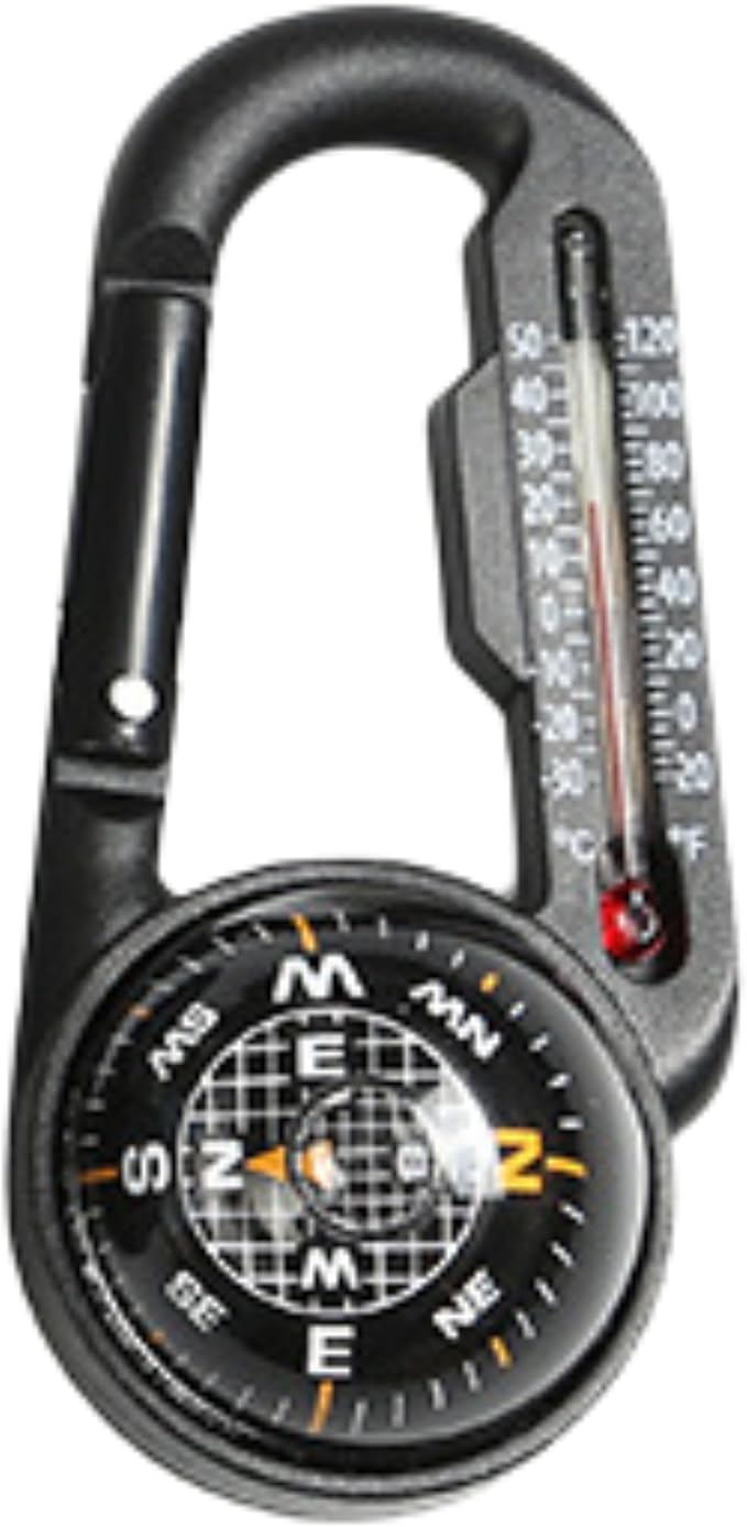 Trekker's Compass Crew Carabiner Compass with Thermometer, 4 x 3.5 inches, Black, Handheld Navigation Tool