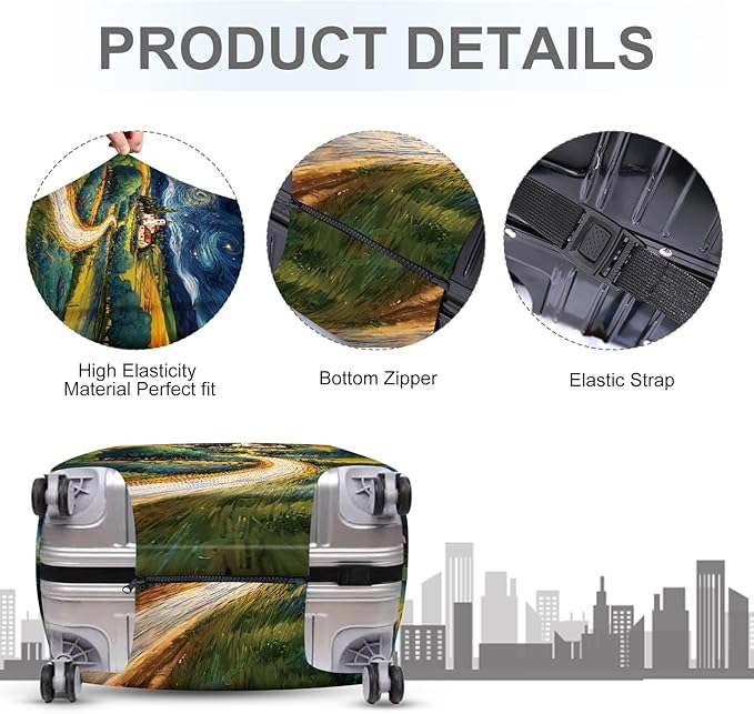 ANNA QUEEN Starry Night Landscape Luggage Cover, Artistic Oil Painting Style Suitcase Protector for 24-26 Inch Bags