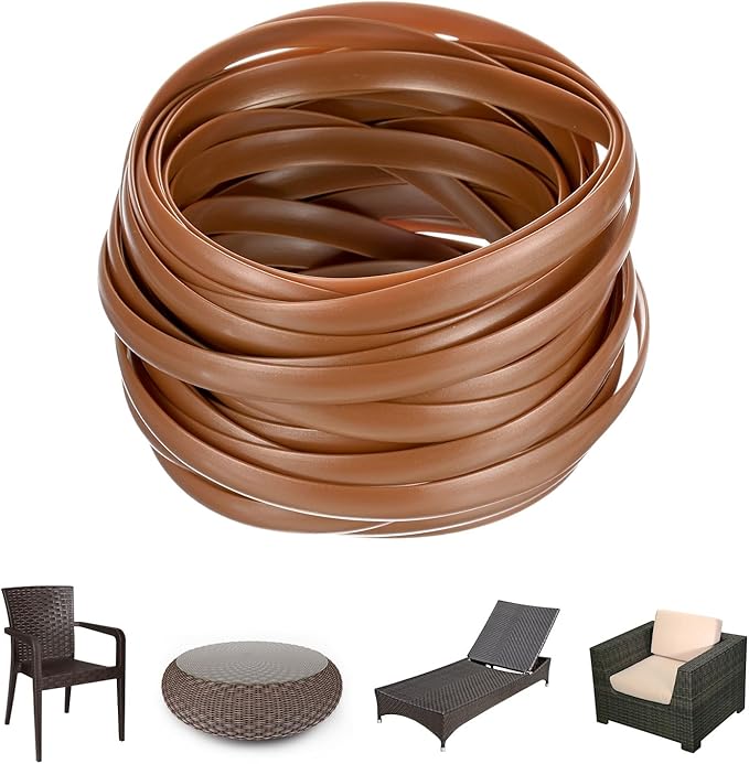 M METERXITY 1-Pack Wicker Repair Kit, 8mm x 33ft/10m Plastic Flat Rattan Replacement Supplies for Patio Furniture Repair/Basket Making/Chair Weaving, Synthetic Woven Rattan [Light Brown]