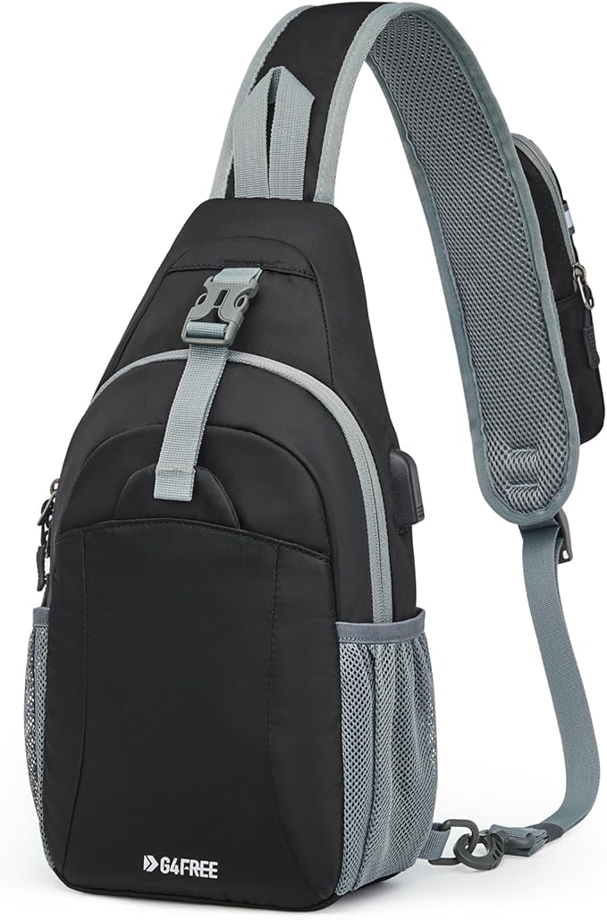 G4Free Sling Bag RFID Crossbody Sling Backpack with USB Charging Port, Travel Hiking Daypack Shoulder Chest Bag for Women Men(Black)