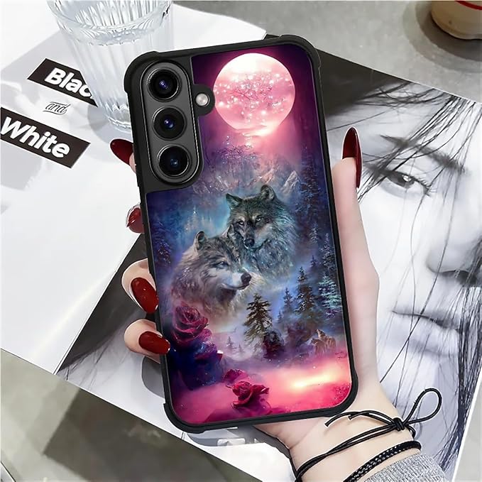 for Samsung Galaxy S26 Plus Case,Graphic Design for Girl Boy Soft Silicone Hard Acrylic Shock Protection Designed for Samsung Galaxy S26 Plus Star Two Wolfs Howling Pattern