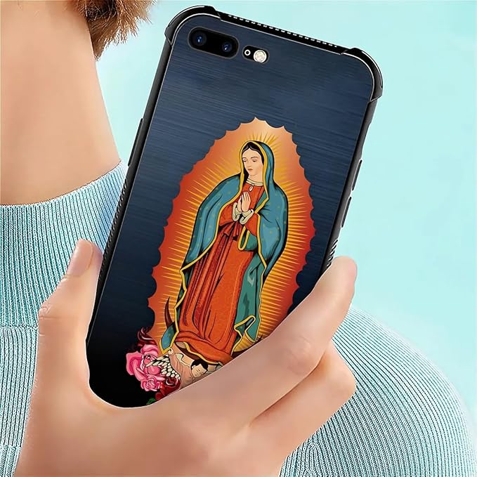 for iPhone 7/8 Case, Red Virgen Guadalupe Pattern Made of Soft Silicone Hard Acrylic Shock Protection for iPhone 7/8