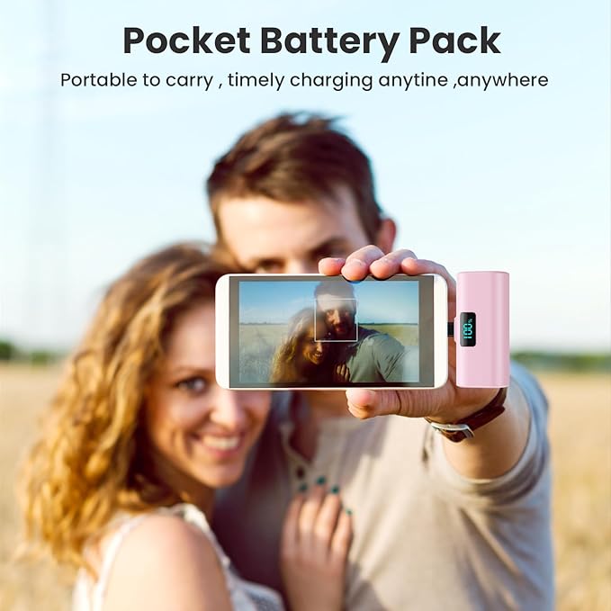 [2-Pack]Portable Charger for iPhone 17/16/15 Series,Upgraded 5200mAh PD USB C Power Bank Built-in USB-C Connector, Battery Pack Compatible with iPhone 17/17 Pro Max/16/15,Samsung,Android (Black+Pink)