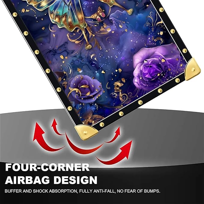 for iPhone 17 Air Case Luxury Golden Decoration for Girl Women Soft TPU Shockproof Protective Hard PC Back for iPhone 17 Air Crazy Pattern Glistening Golden Butterfly Vibrant Purple Blue
