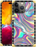 Compatible with iPhone 15 Pro Case, Holographic Abstract Iridescent Textures Luxury Golden Decoration for Girl Women Soft TPU Shockproof Protective Hard PC Back for iPhone 15 Pro
