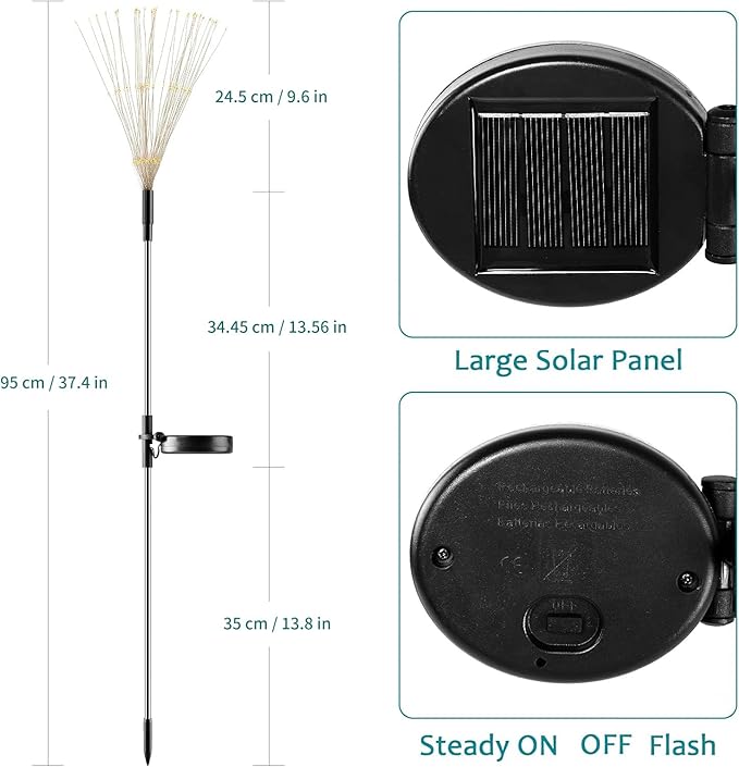 JJGoo Solar Firework Lights, 2 Pack 150 LEDs 2 Lighting Modes Solar Lights Outdoor Waterproof for Garden Patio Walkway Pathway Party Wedding Christmas Decorative - Blue