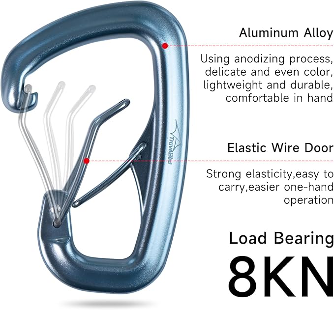 Heavy Duty Carabiner Clip Hook 8KN (1763 lbs), 2 PCS Ultra-Light Aluminum Caribeaners with Double Door D Ring Shape, for Hammock, Camping, Hiking, Backpacking, Dog Leash, Keychain Clip